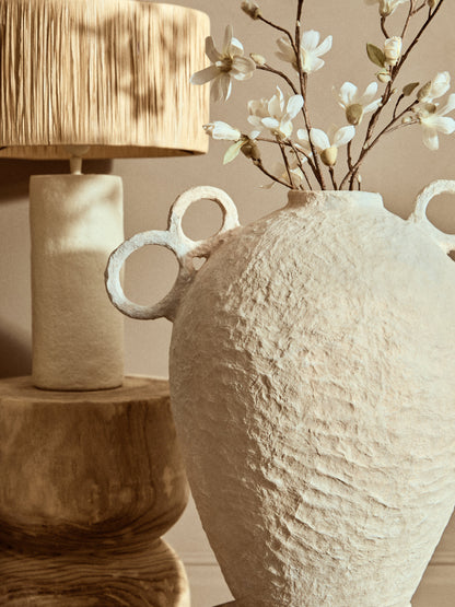 Mono Natural Papier Mache Table Lamp with Natural Raffia Shade