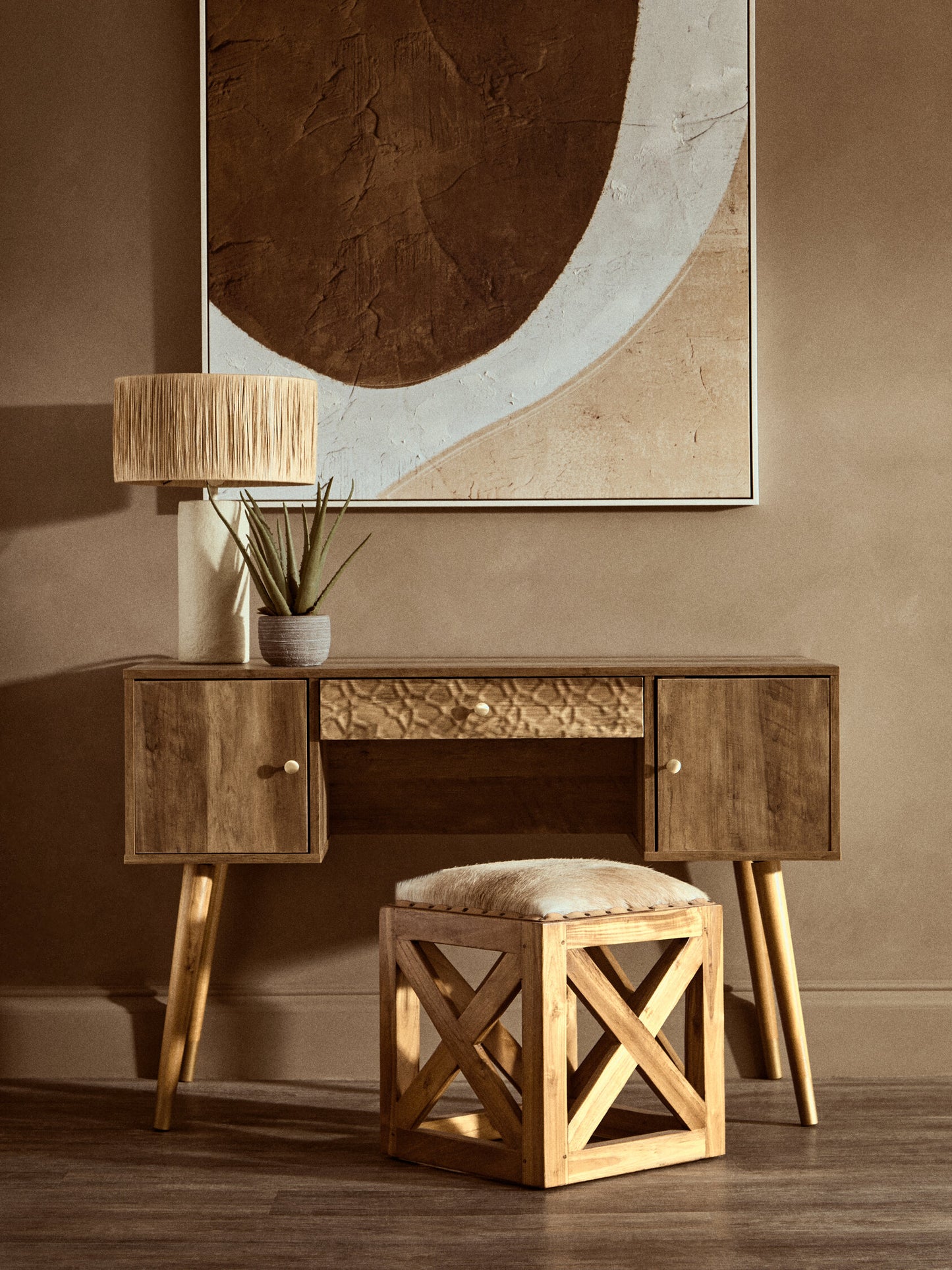 Mono Natural Papier Mache Table Lamp with Natural Raffia Shade