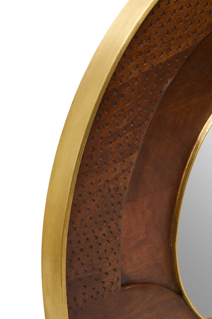 Zulu Round Mango Wood Hammered Wall Mirror