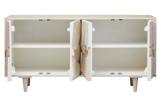 Orla Four Door Whitewash Mango Wood Abstract Sideboard