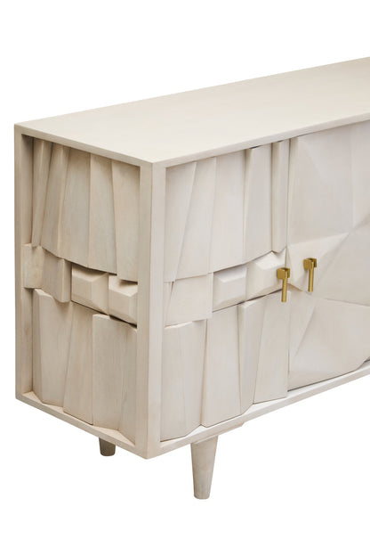 Orla Four Door Whitewash Mango Wood Abstract Sideboard