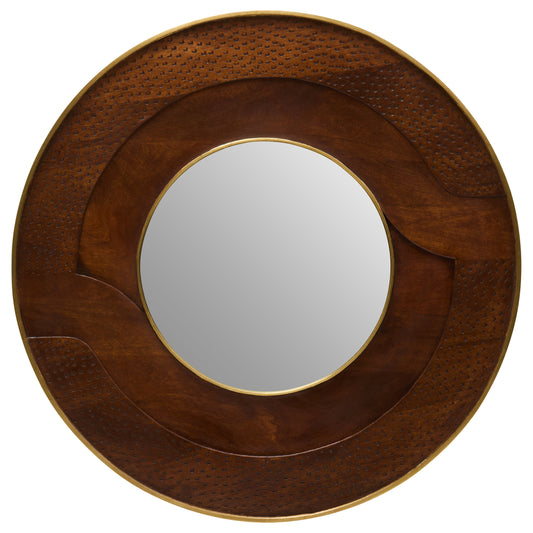 Zulu Round Mango Wood Hammered Wall Mirror