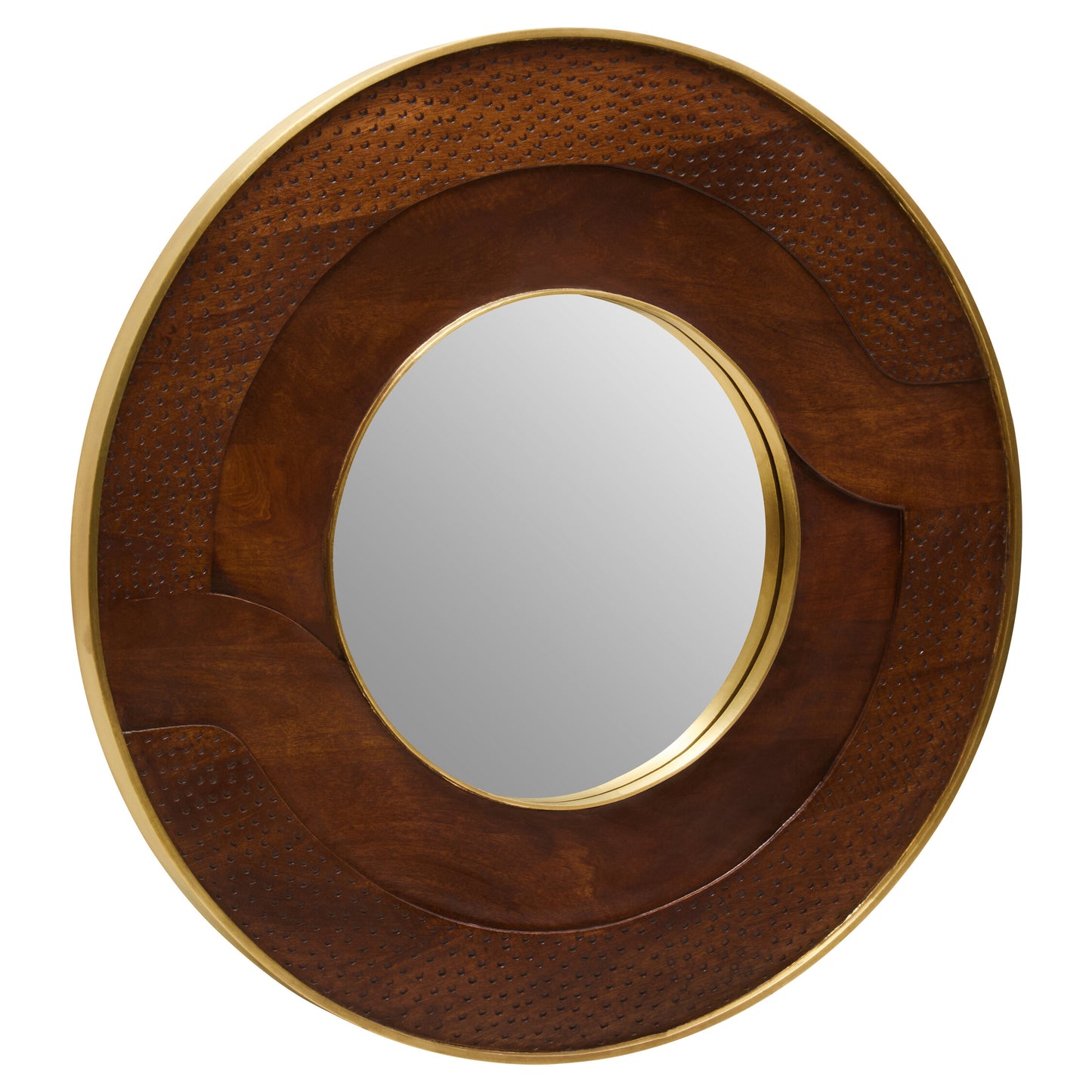 Zulu Round Mango Wood Hammered Wall Mirror