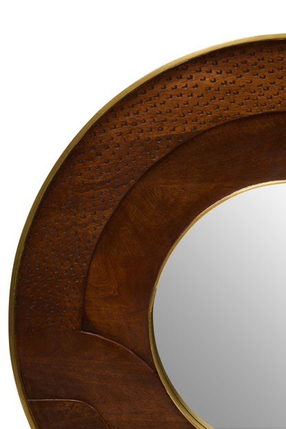 Zulu Round Mango Wood Hammered Wall Mirror
