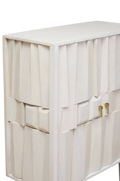 Orla Two Door Whitewash Mango Wood Abstract Cabinet