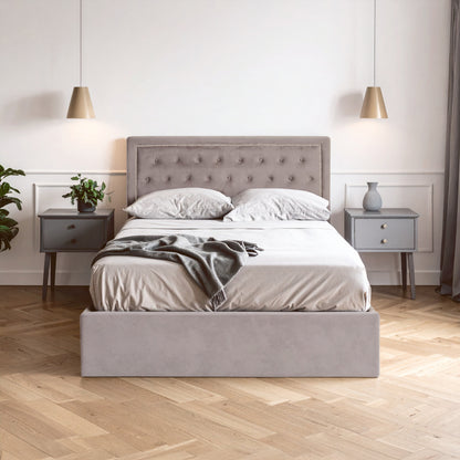 Aristos Grey Velvet Double Ottoman Bed