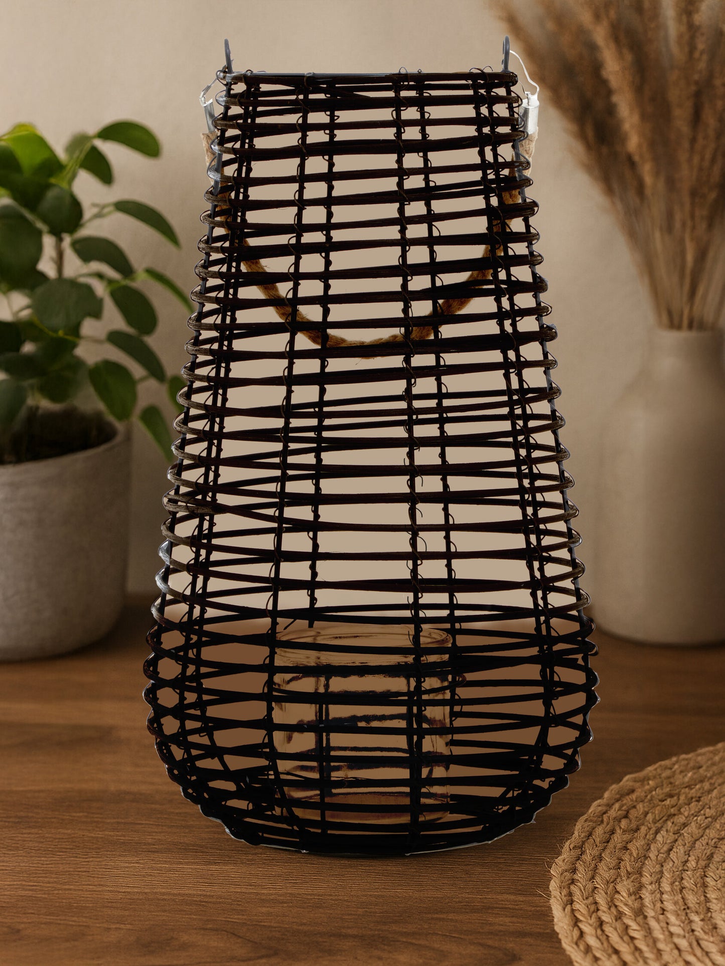 Seychelles Large Black Rattan Lantern Candle Holder