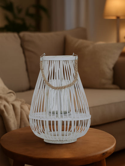 Seychelles Small White Bamboo Lantern Candle Holder