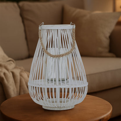 Seychelles Small White Bamboo Lantern Candle Holder