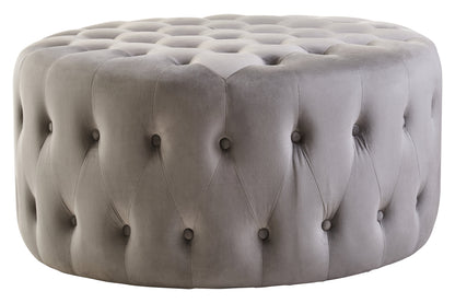 Lafayette Grey Velvet Round Tufted Footstool | Bali & Blue