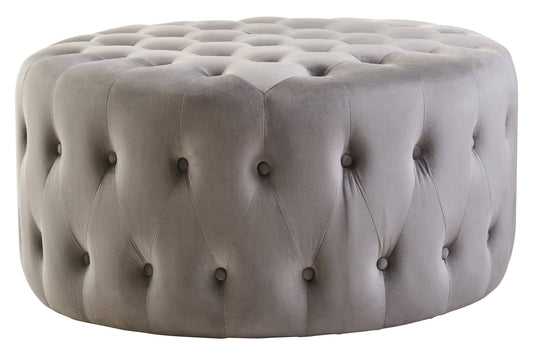 Lafayette Grey Velvet Round Tufted Footstool | Bali & Blue