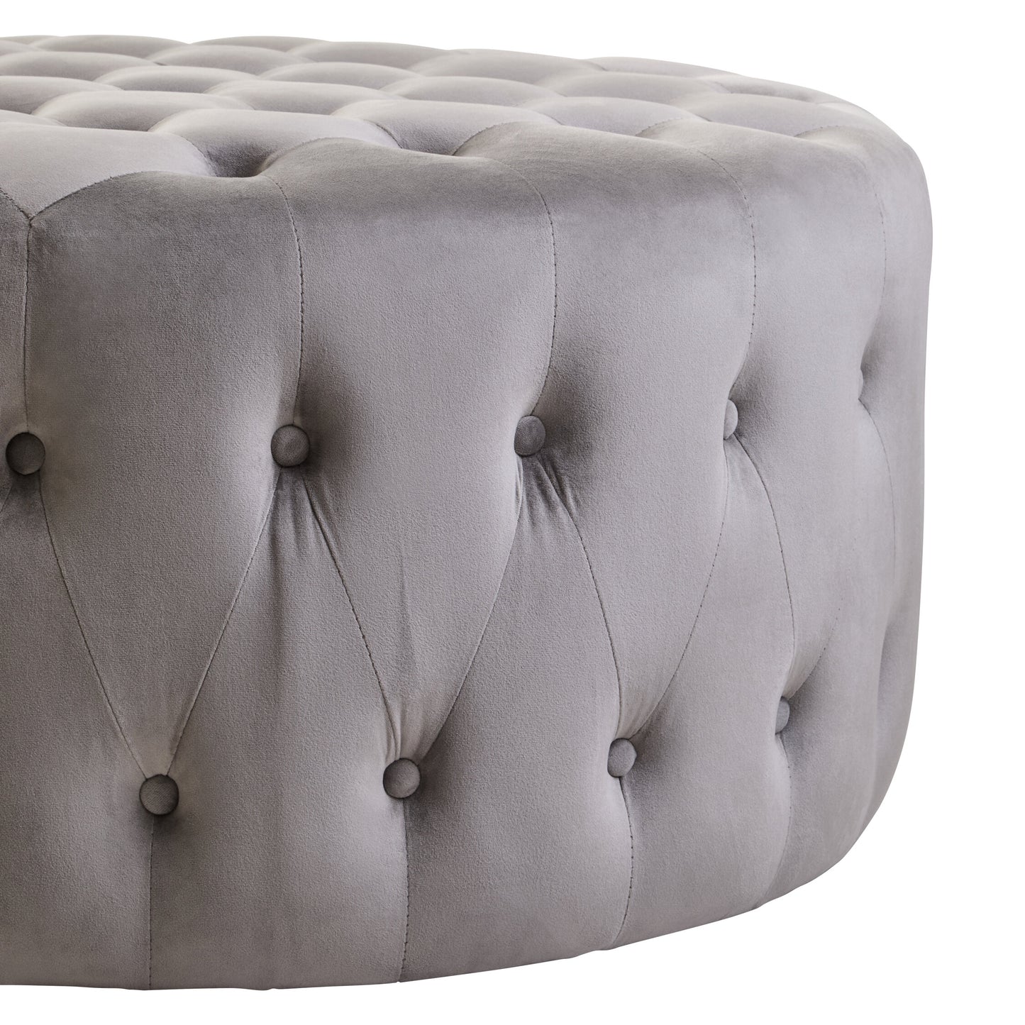 Lafayette Grey Velvet Round Tufted Footstool