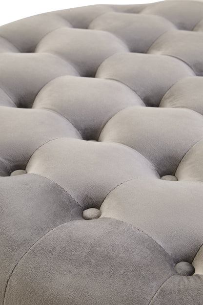 Lafayette Grey Velvet Round Tufted Footstool