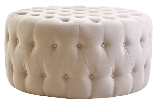 Lafayette Beige Velvet Round Tufted Footstool | Bali & Blue