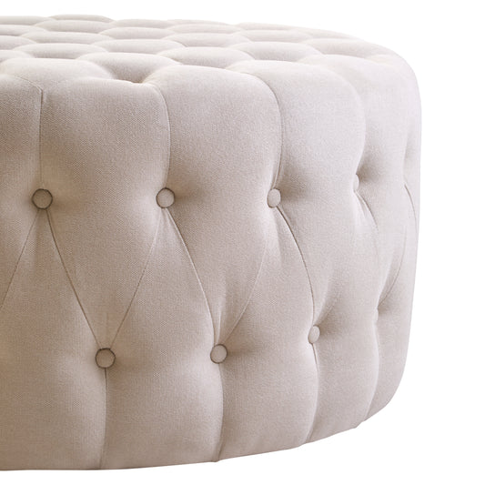 Lafayette Beige Velvet Round Tufted Footstool