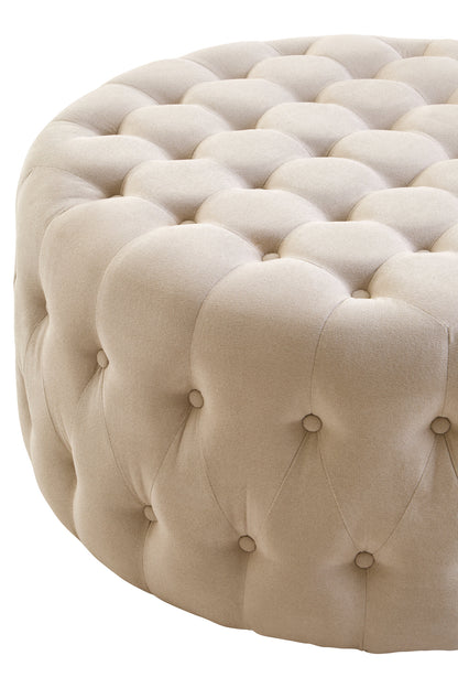 Lafayette Beige Velvet Round Tufted Footstool
