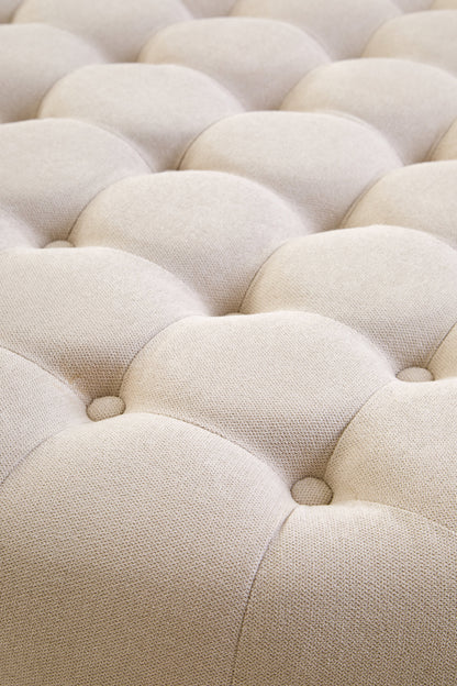Lafayette Beige Velvet Round Tufted Footstool