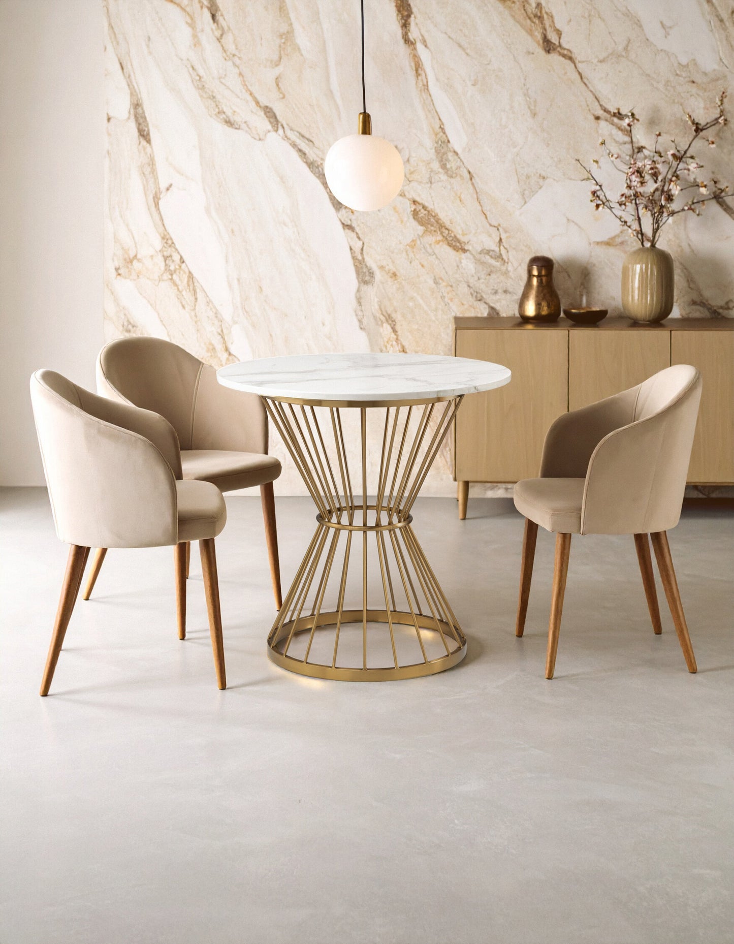 St Tropez Hourglass Dining Table with White Marble and Gold Base