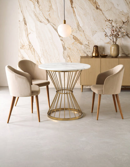St Tropez Hourglass Dining Table with White Marble and Gold Base