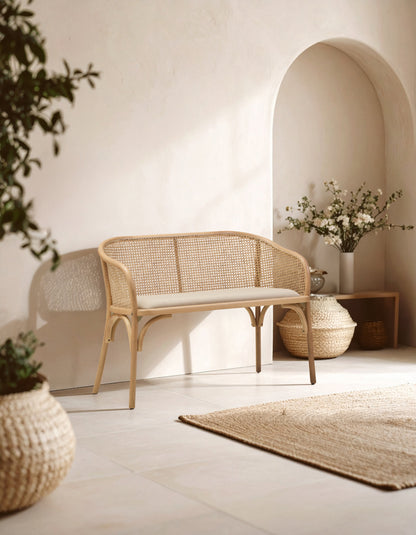 Fiji Natural Cane and Beech Wood Bench Seat with Backrest