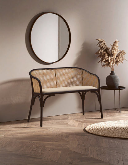 Fiji Natural Cane Bench Seat with Black Beech Wood Frame