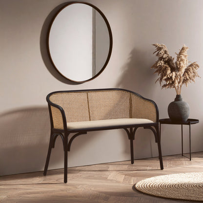 Fiji Natural Cane Bench Seat with Black Beech Wood Frame