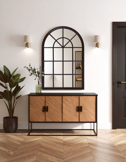 Bridgerton Black Arched Wooden Window Wall Mirror