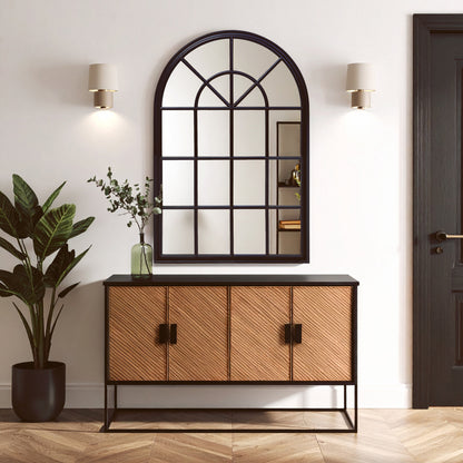Bridgerton Black Arched Wooden Window Wall Mirror