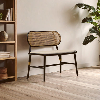Fiji Natural Cane Bench Seat with Black Elm Wood Frame