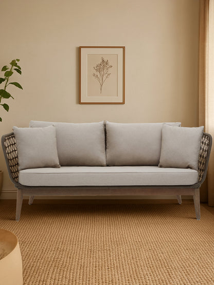 Marcus Grey Woven Rope 3 Seater Sofa with Cushions