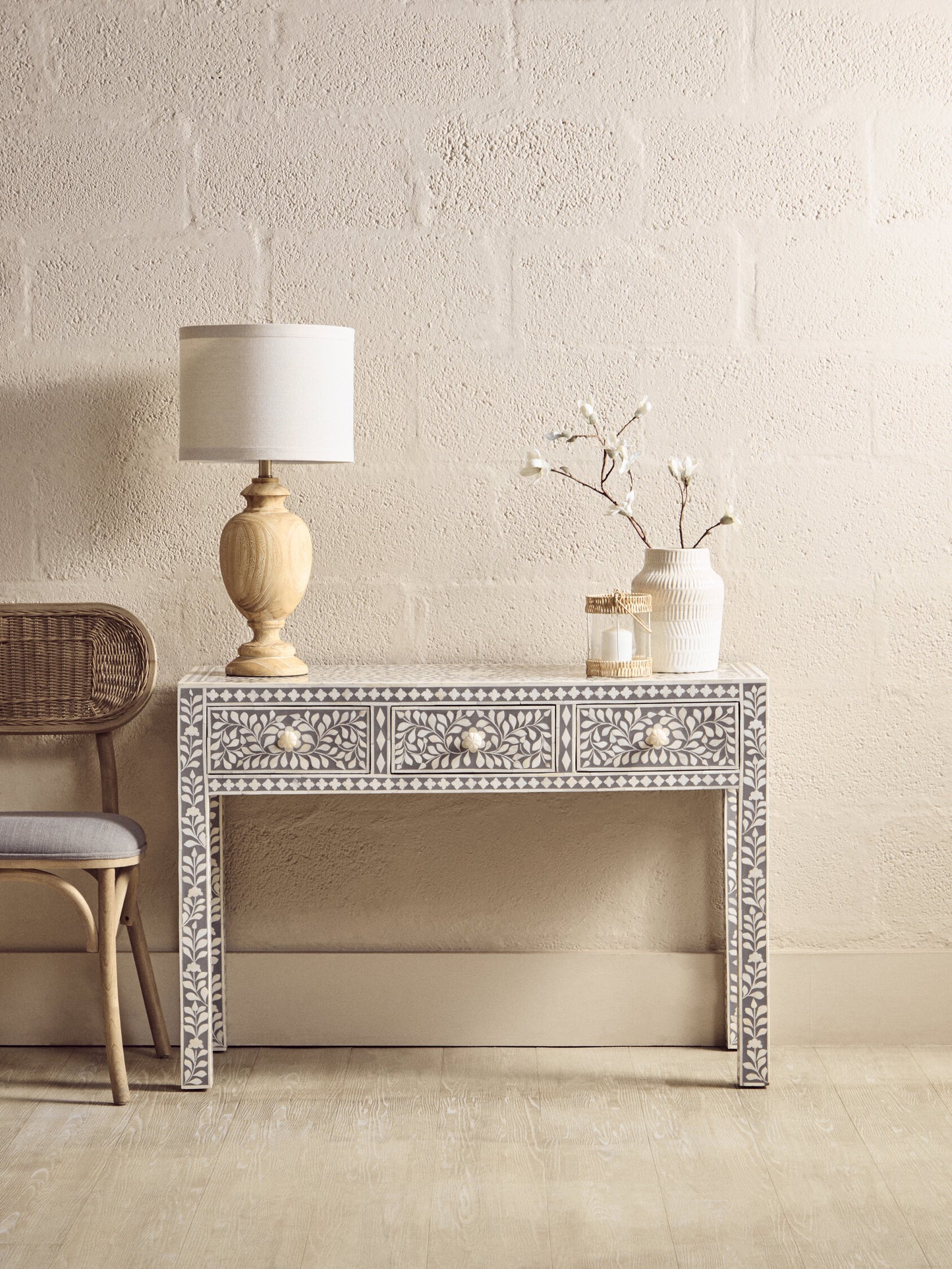 Lana Bone Inlay Desk with 3 Drawers