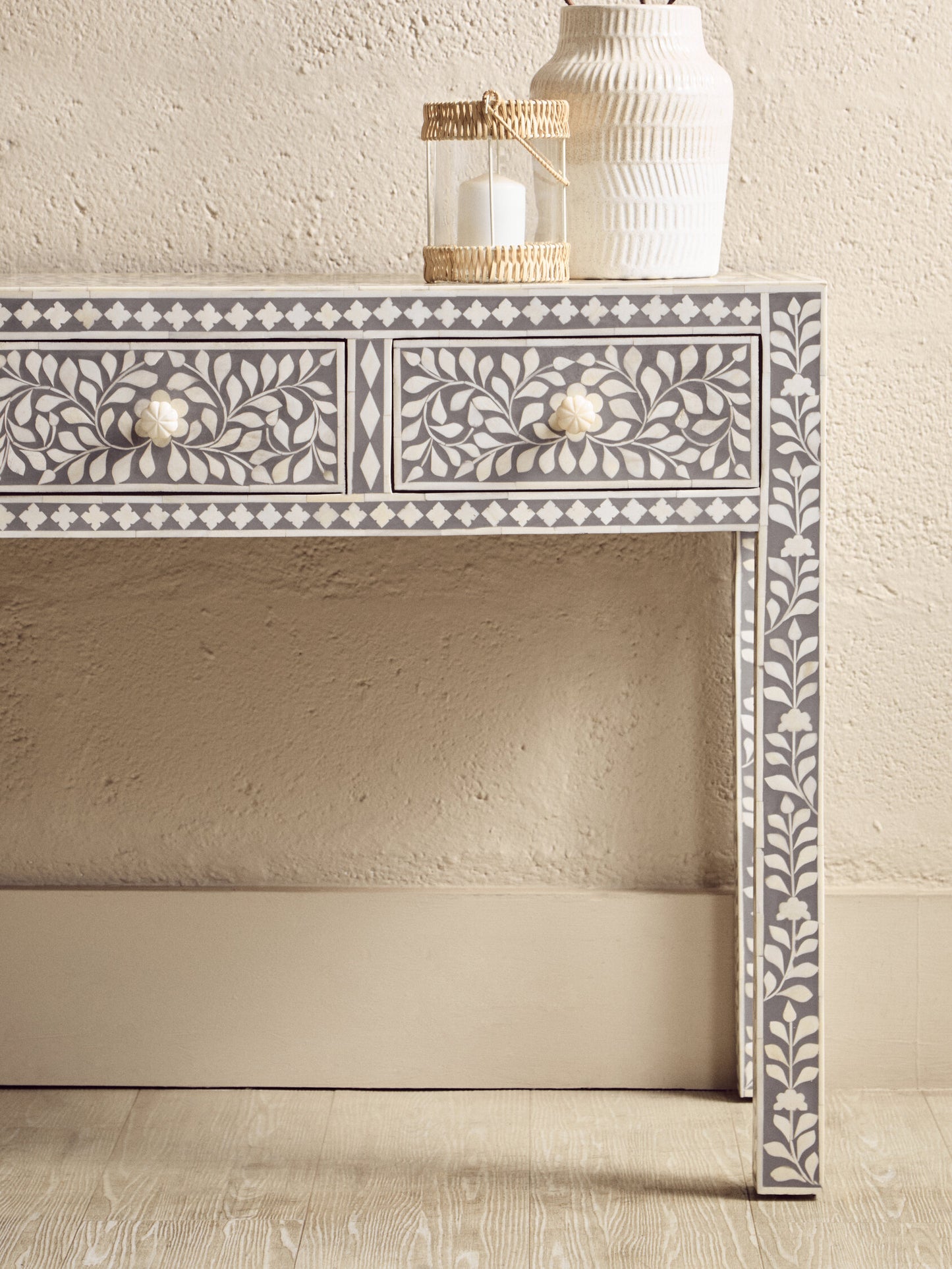 Lana Bone Inlay Desk with 3 Drawers