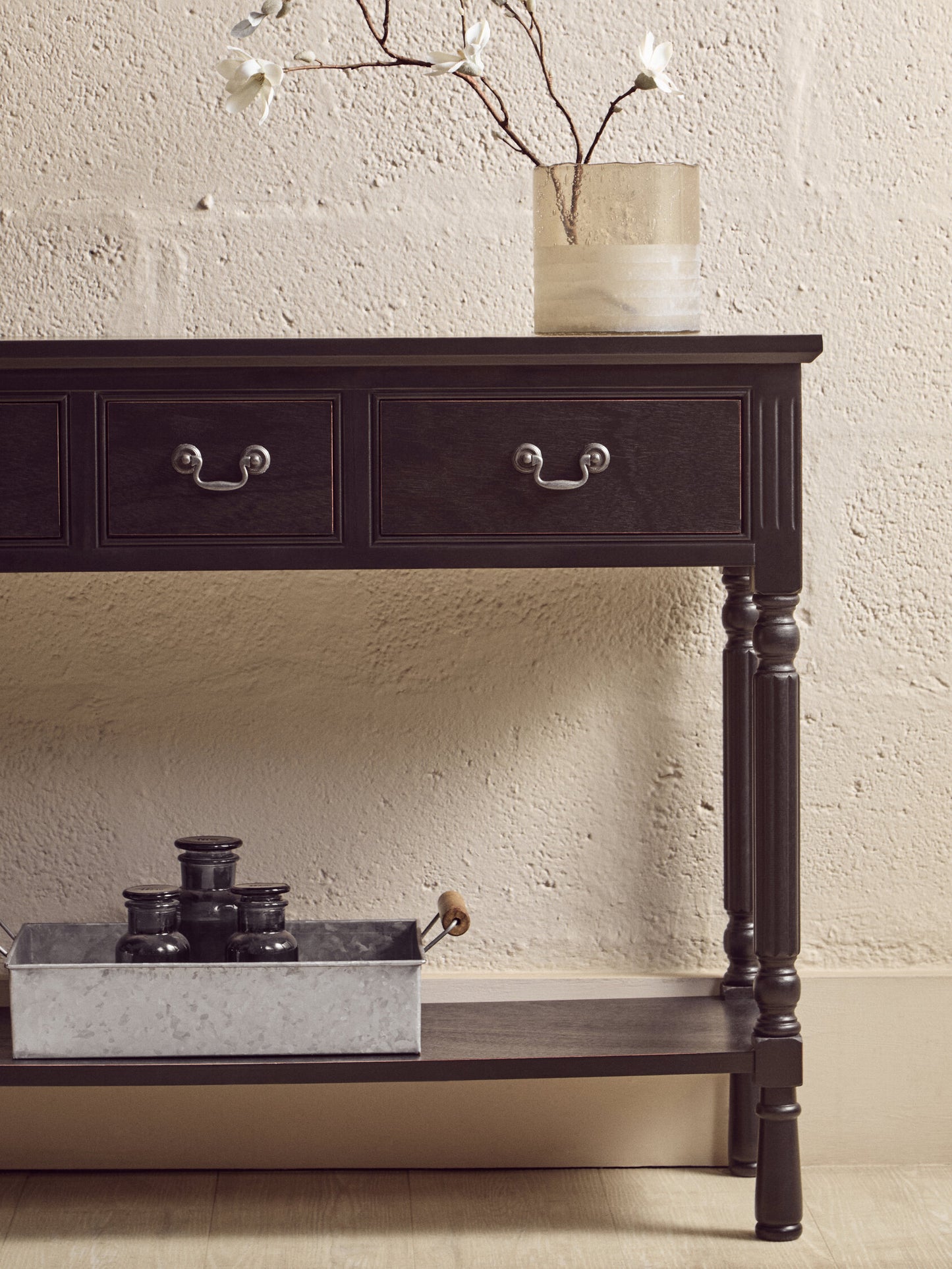 Cambridge 3 Drawer Vintage Black Console Table