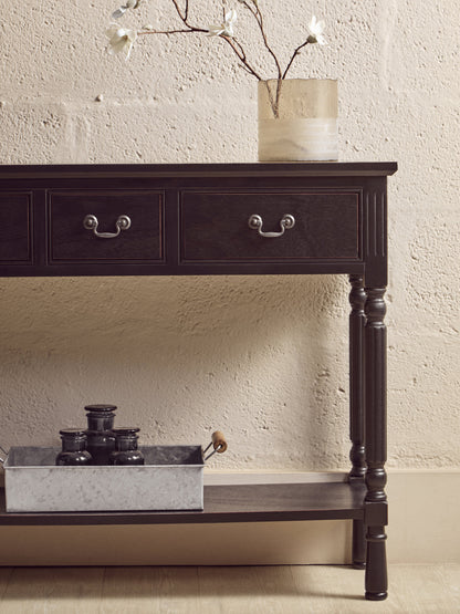 Cambridge 3 Drawer Vintage Black Console Table