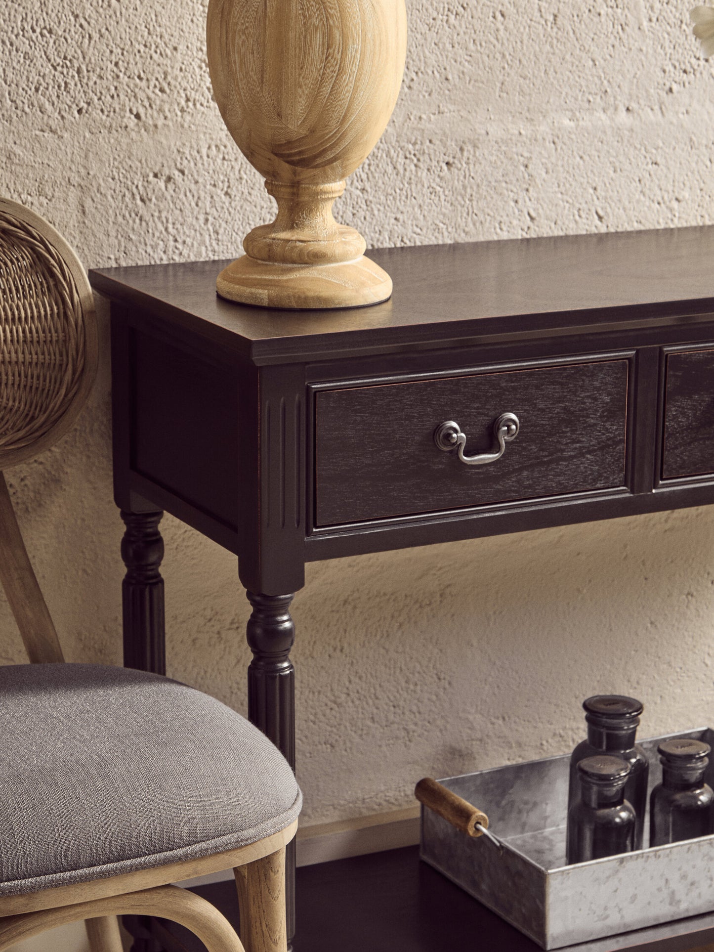 Cambridge 3 Drawer Vintage Black Console Table