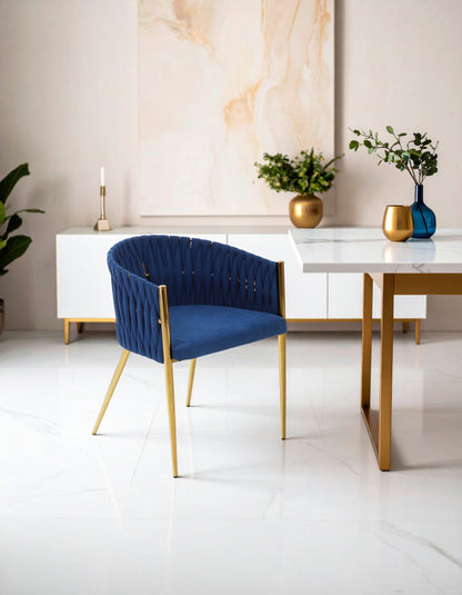 Phoebe Blue Dining Chair With Woven Back