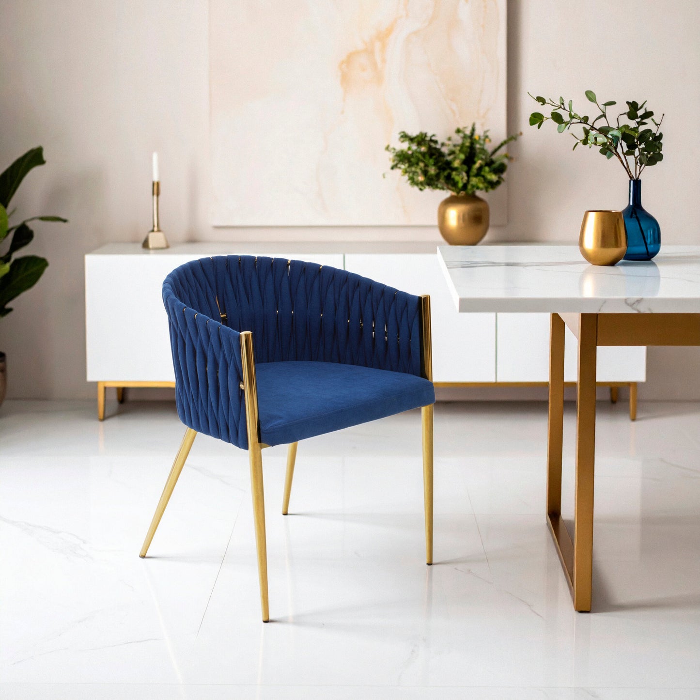 Phoebe Blue Dining Chair With Woven Back