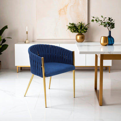 Phoebe Blue Dining Chair With Woven Back