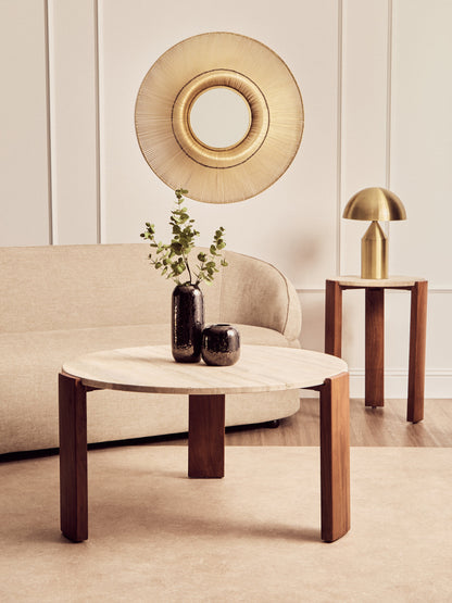 Sorrento Travertine Acacia Wood Round Side Table
