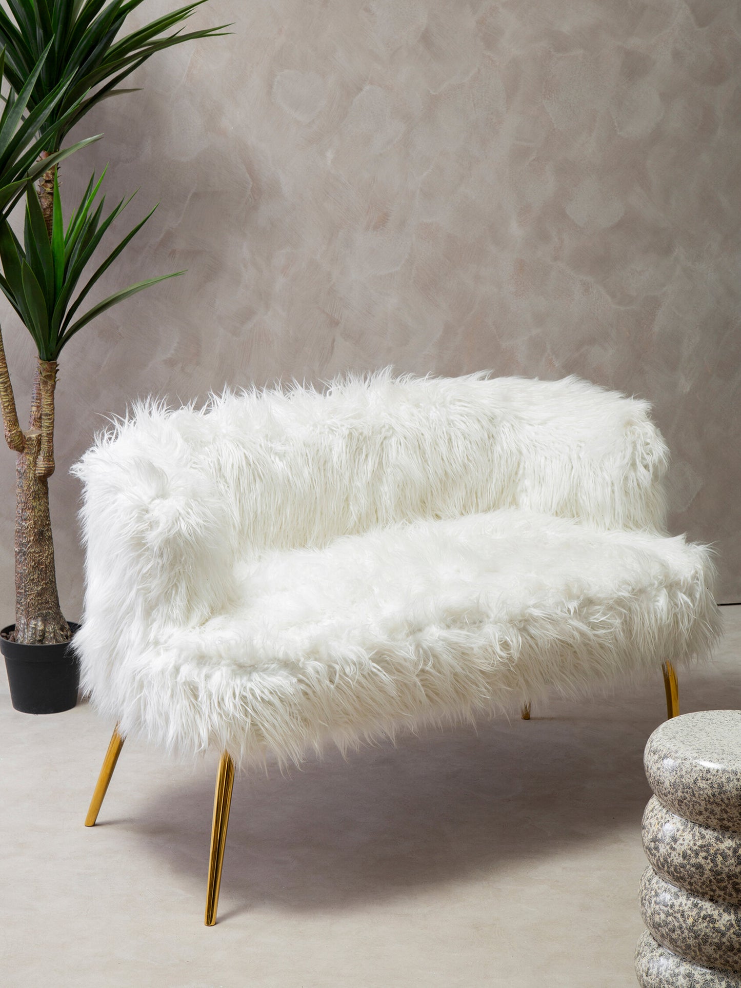 Heidi Fur Effect 2 Seater Sofa with Gold Legs