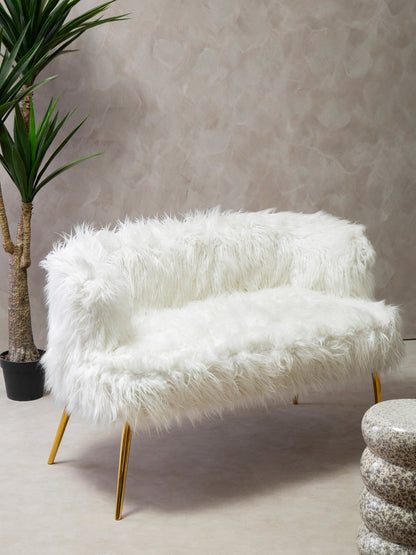 Heidi Fur Effect 2 Seater Sofa with Gold Legs