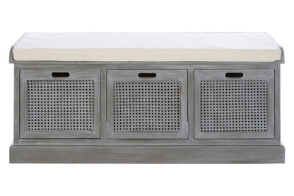 Cambridge Grey Three Drawer Storage Bench with Cushion