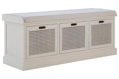 Cambridge White Three Drawer Storage Bench with Cushion