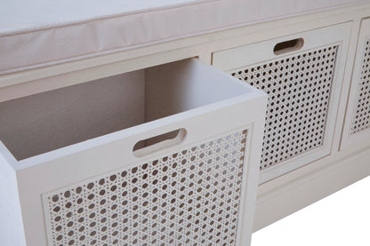 Cambridge White Three Drawer Storage Bench with Cushion