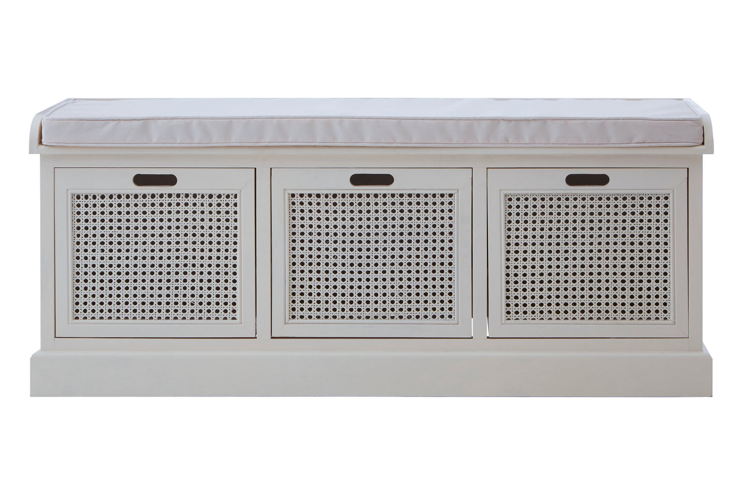 Cambridge White Three Drawer Storage Bench with Cushion