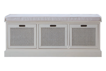 Cambridge White Three Drawer Storage Bench with Cushion