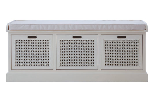 Cambridge White Three Drawer Storage Bench with Cushion