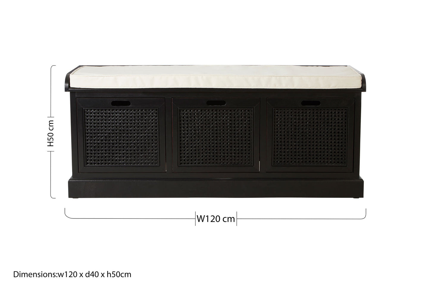 Cambridge Black Three Drawer Storage Bench with Cushion