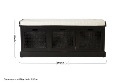 Cambridge Black Three Drawer Storage Bench with Cushion