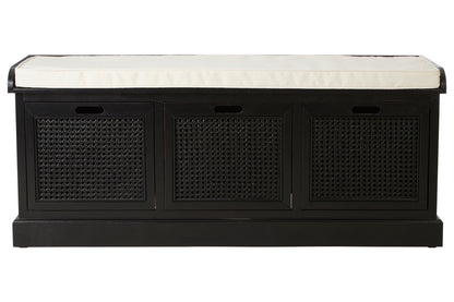 Cambridge Black Three Drawer Storage Bench with Cushion